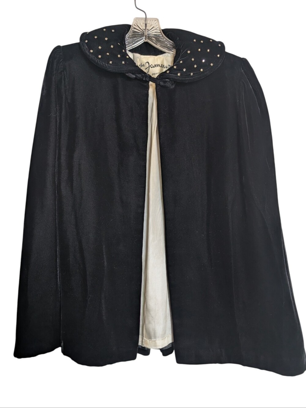 Vintage Black Velvet Cape Shrug Rhinestone Collar 50s Formal Goth Whimsigoth